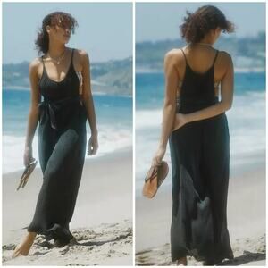 Anthropologie The Mason Cover-Up Wide Leg Gauze Jumpsuit Oversize Black Sz XS